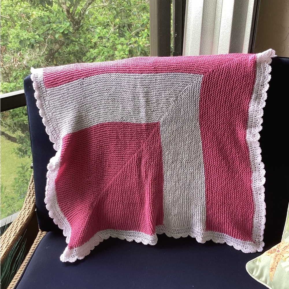 Blanket Baby Hand Crafted Pink Rose Colorblock Stripes Knitted